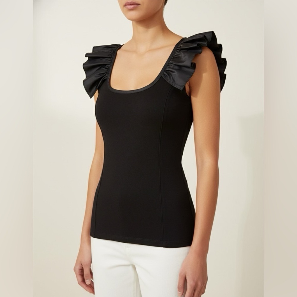 Blaque Label Women’s Black Ruffle Racerback Sleeveless Top Sz Small